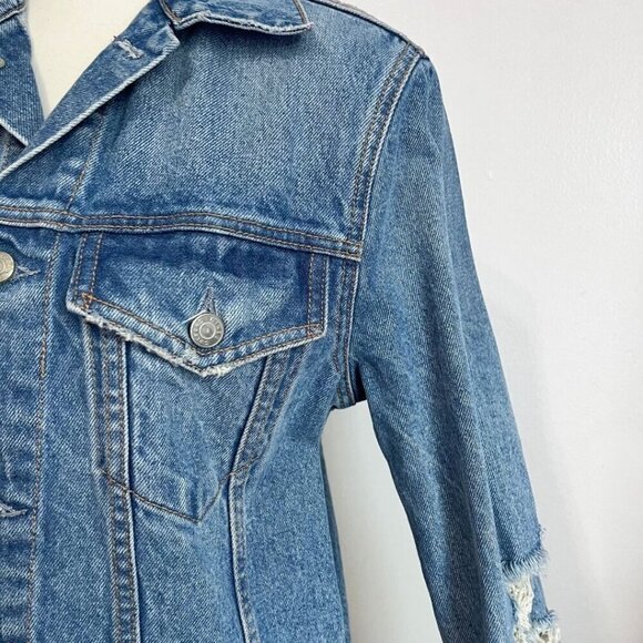NWOT GRLFRND DARIA MEDIUM DENIM OVERSIZED DISTRESSED JEANS JACKET - M - Picture 5 of 13